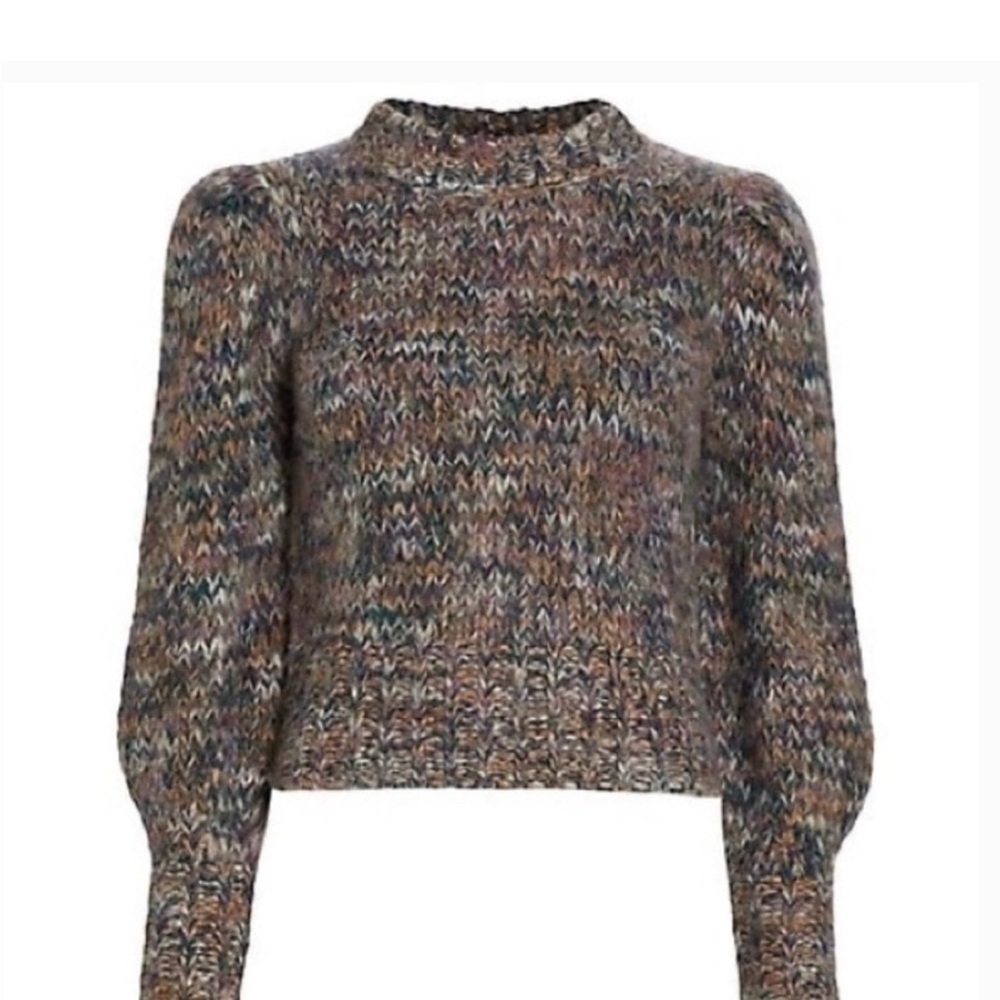 Veronica Beard Chaya Cropped Knit Sweater XS Alpaca Mohair Brown Multi
